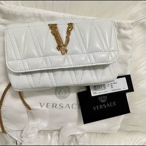VERSACE Nappa Quilted Virtus V Evening White Bag